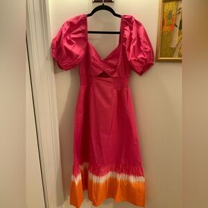 Sachin + Babi Pink and Orange 100% cotton Summer tie dyed Midi Dress.